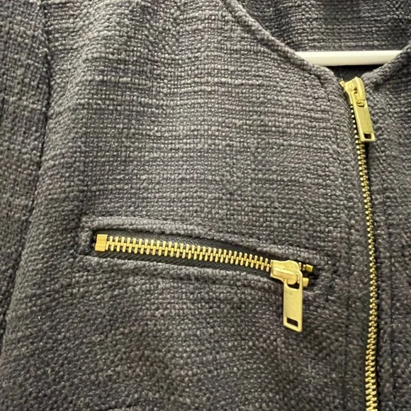 H&M Charcoal Textured Tweed Jacket Blazer with Gold Details - Picture 8 of 8